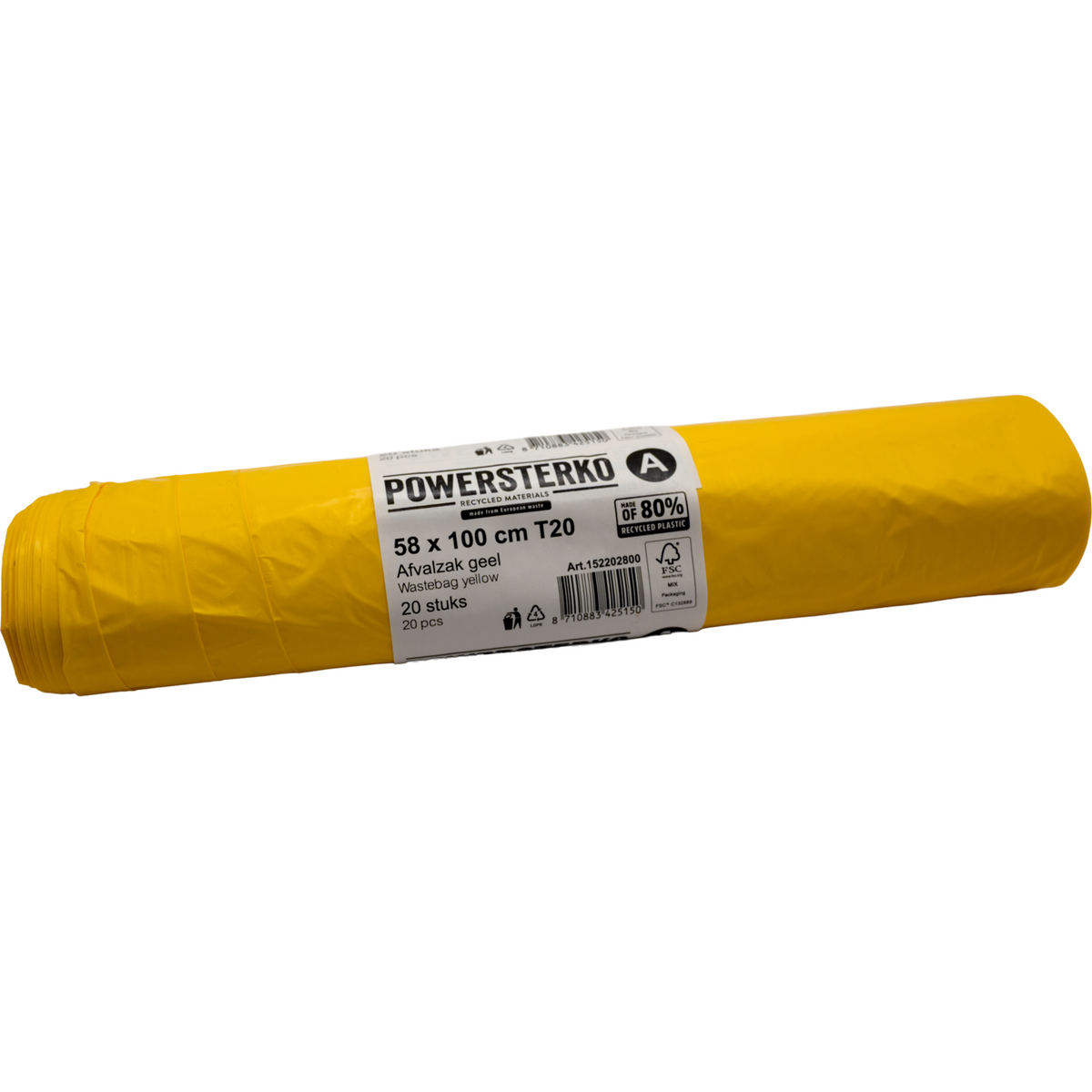 PowerSterko - Afvalzak | Gerecycled LDPE | 58x100cm | T20 | geel | 500 stuks
