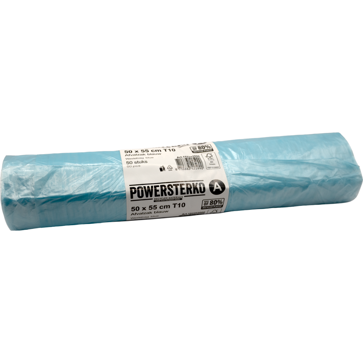 PowerSterko - Afvalzak | Gerecycled LDPE | 50x55cm | T10 | blauw | 1000 stuks