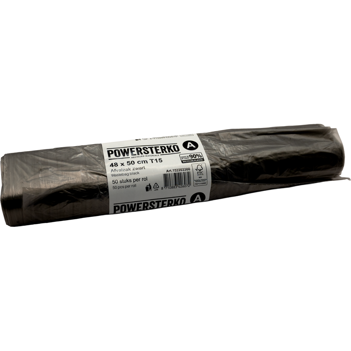 PowerSterko - Afvalzak | Gerecycled LDPE | 48x50cm | T15 | zwart | 1000 stuks