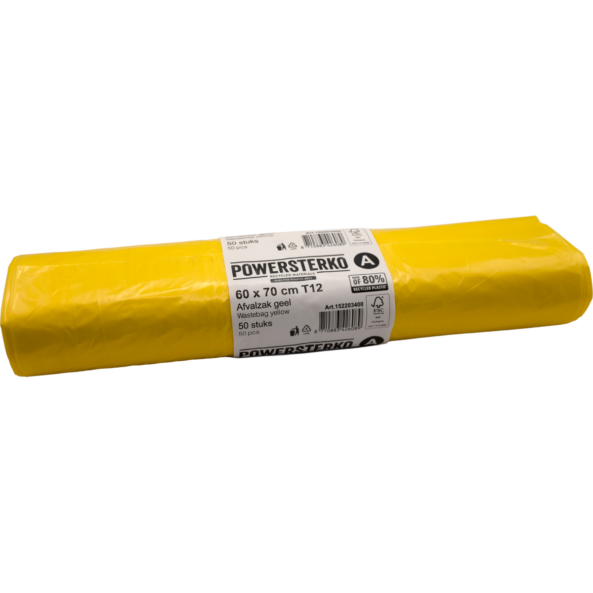 PowerSterko - Afvalzak | Gerecycled LDPE | 60x70cm | T12 | geel | 1000 stuks