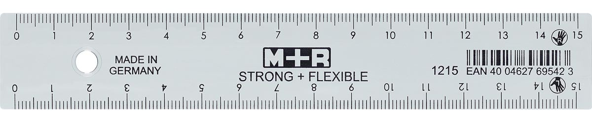 M+R - Starke flexible Lamelle, mit Skala für Rechts- und Linkshänder, 15 cm, transparent