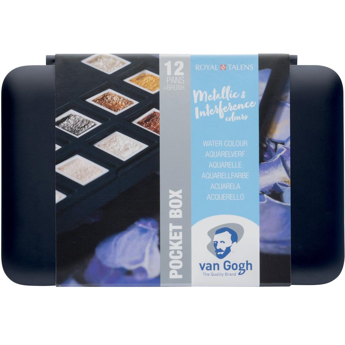 Van Gogh - Aquarellfarbe, Taschenbox mit 12 Näpfchen, Metallic- und Interferenzfarben
