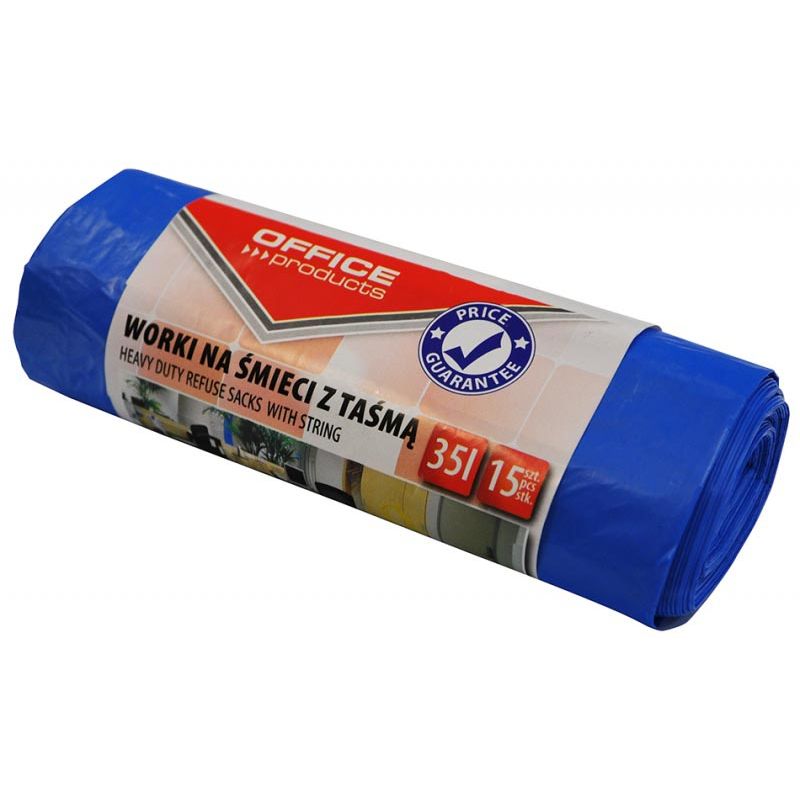 OFFICE products - vuilniszak, LDHD, 25 micron, 35 liter, blauw, rol van 15 stuks