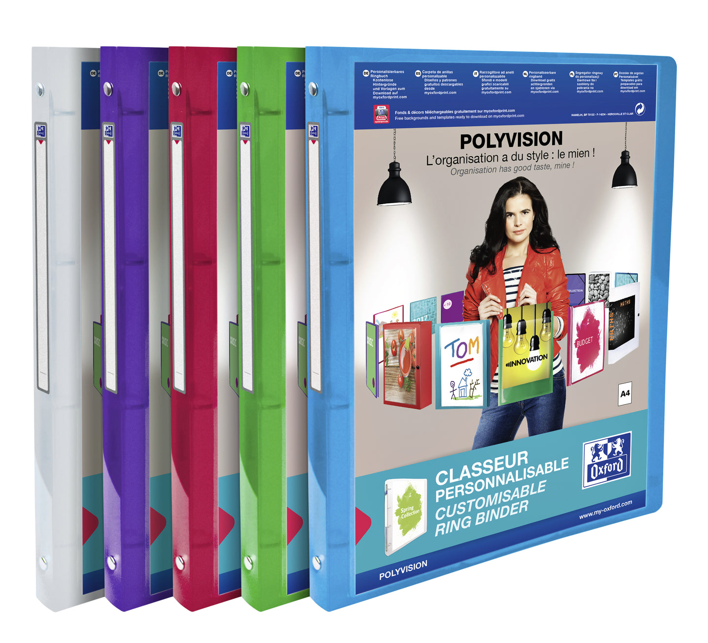 Oxford - Präsentationsringordner Polyvision A4 4-Ring O-Mech 20mm sortiert | 12 Stück