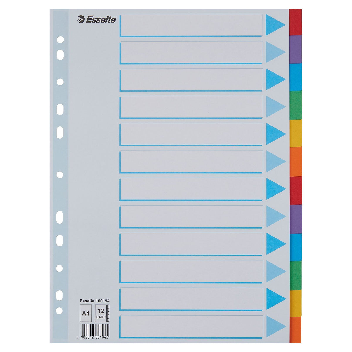 Esselte - Tabs Standard A4 12-teiliger Karton 11-Ring mit sortiertem Deckblatt | 10 Stück