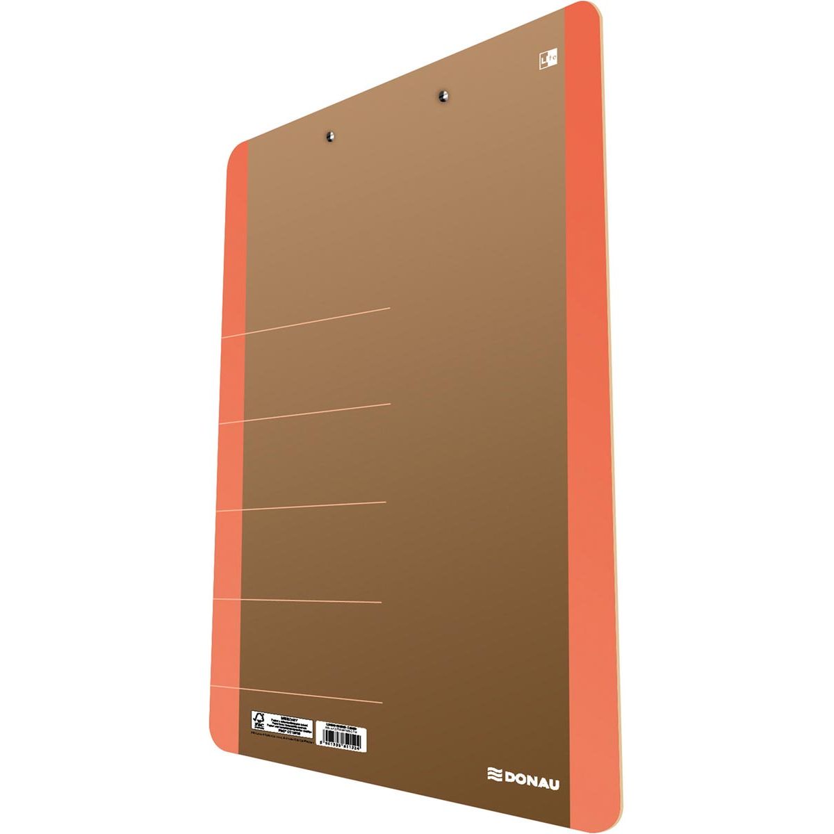 DONAU - klemplaat, A4, hardboard karton, staand, bruin-oranje