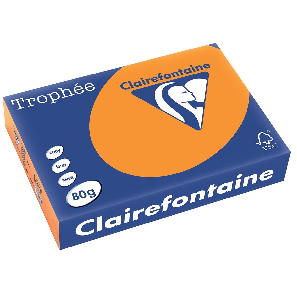 Clairefontaine - Trophée Intens, farbiges Papier, A4, 80 g, 500 Blatt, fluoreszierendes Orange