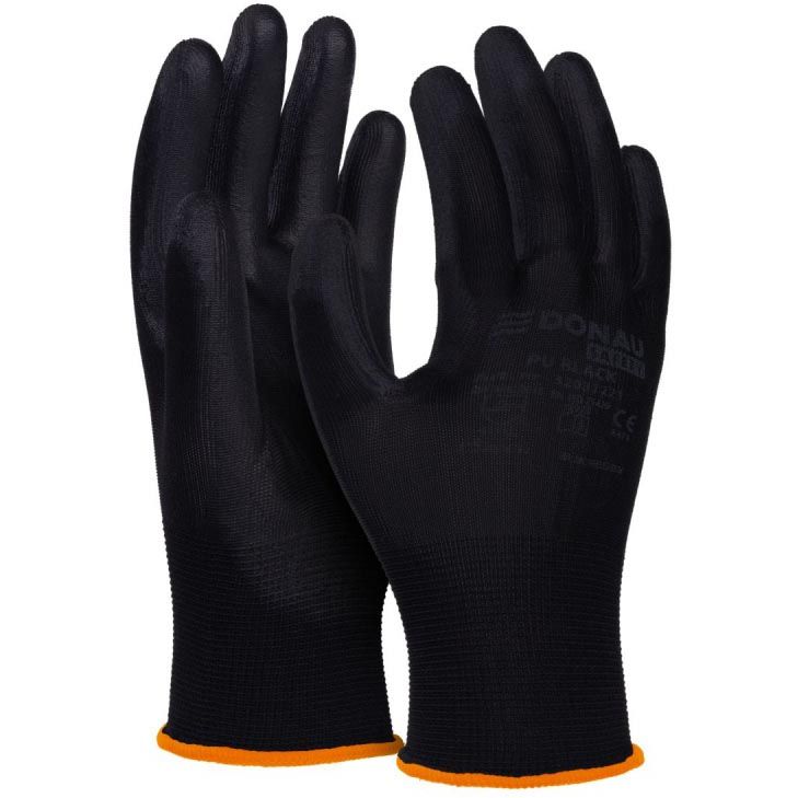 DONAU SAFETY - veiligheidshandschoenen PU, zwart, S, maat 7
