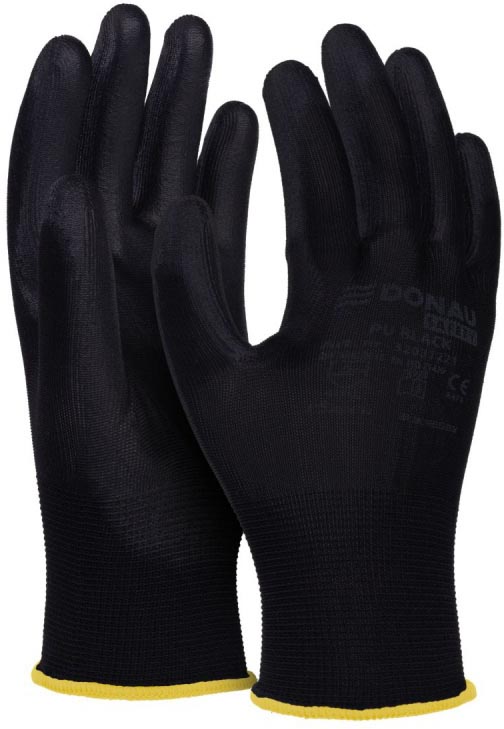 DONAU SAFETY - veiligheidshandschoenen PU, zwart, M, maat 8