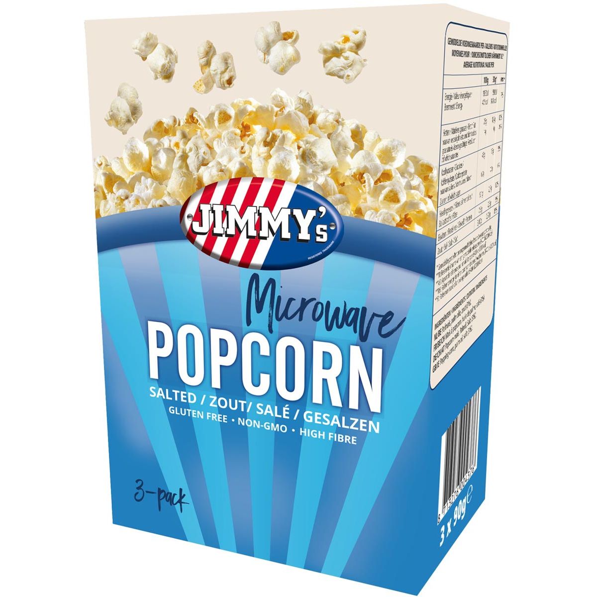 Jimmy's - Popcorn Mikrowelle, Salz, Schachtel mit 3 x 90 g