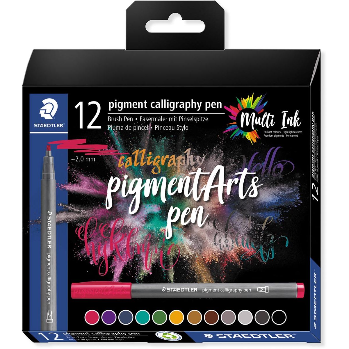 Staedtler - Pigment Arts Pinselstift Kalligraphie, Karton mit 12 Stück, sortiert