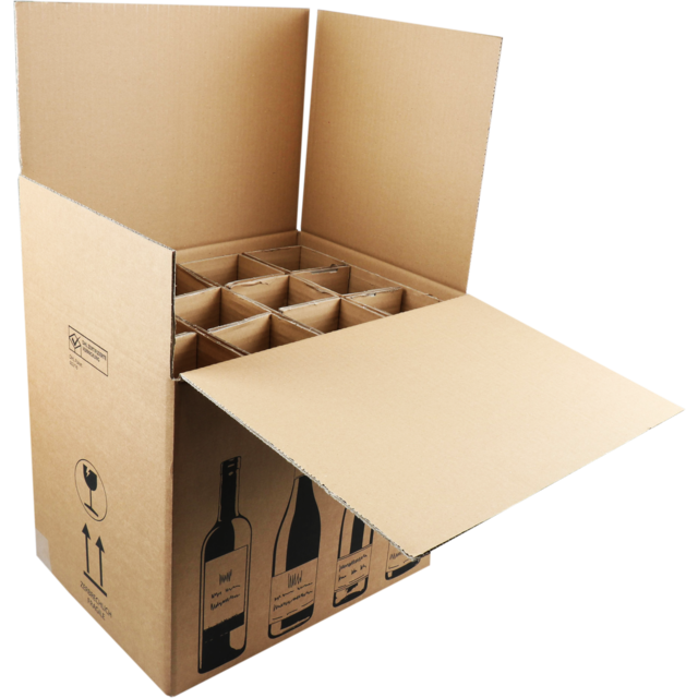 SendProof® - Weinversandkarton | Wellpappe | 12 Flaschen | 420x305x368mm | braun/schwarz | 5 Stück