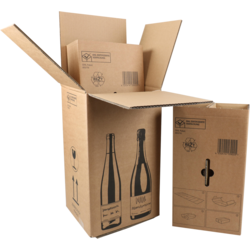 SendProof® - Weinversandkarton | Wellpappe | 212x204x368mm | 4 Flaschen | braun/schwarz | 10 Stück