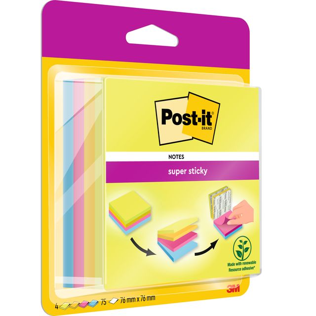 Post-it - Notizblock 2014 Super Sticky 76x76mm Smart Cube Rio 300 Blatt