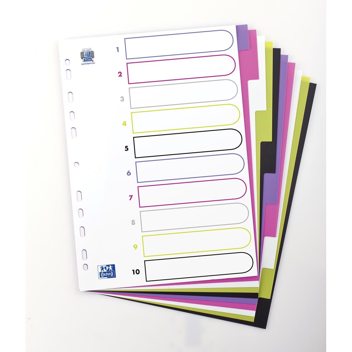 Oxford - MyColor-Tabs, Größe A4, aus farbigem PP, 11-Loch-Perforation, 10 Tabs
