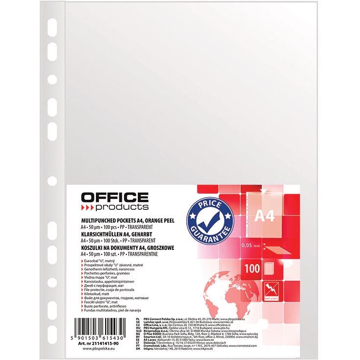 OFFICE products - geperforeerde showtas, A4, 50 micron, gekorreld, pak van 100 stuks