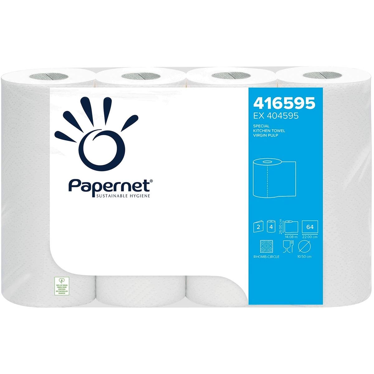 Papernet - Küchenrolle, 2-lagig, 64 Blatt, Packung mit 4 Rollen