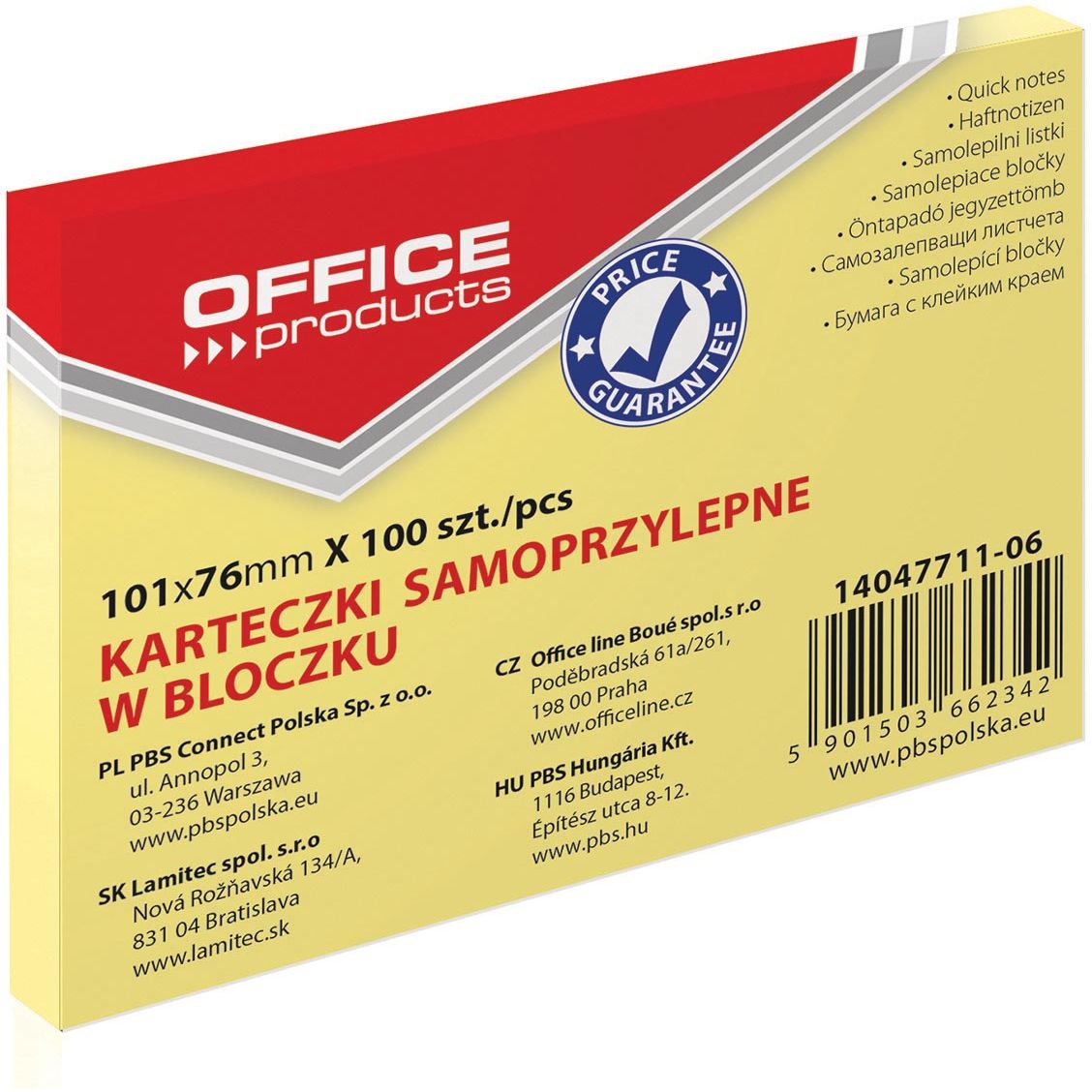OFFICE products - memoblok, 76 x 101 mm, 100 vel, geel