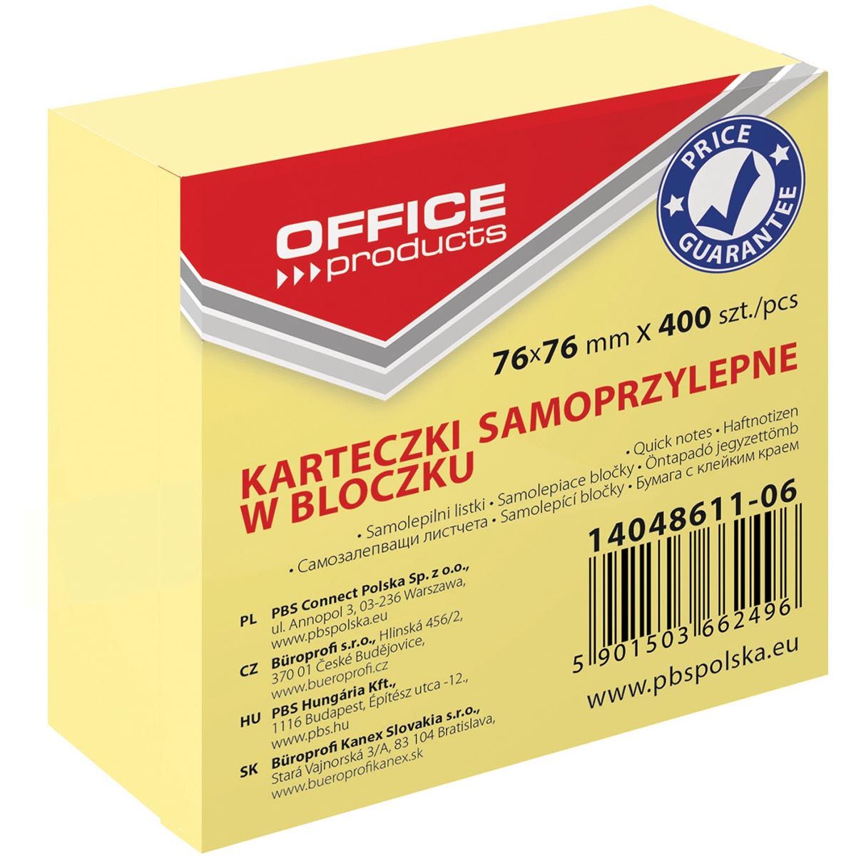 OFFICE products - memoblok, 76 x 76 mm, 400 vel, geel