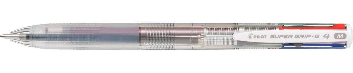 Pilot - Super Grip G-4 4-kleurenbalpen, medium, klassieke inktkleuren, transparant lichaam