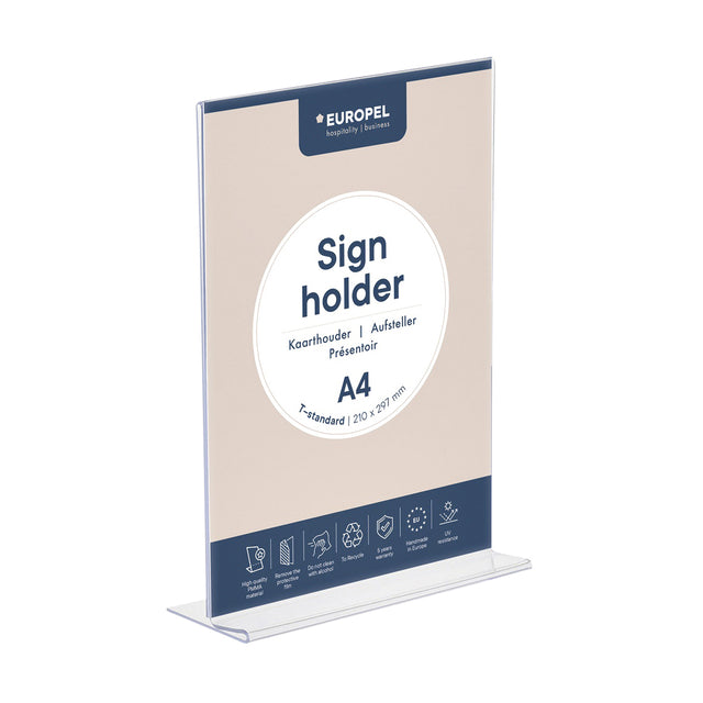 Europel - Kartenhalter Peel T-Standard A4 Hochformat Acryl | 10 Stück