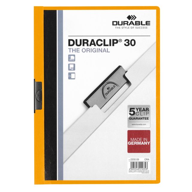 Langlebig - Klemmmappe Duraclip A4 3mm 30 Blatt orange | 25 Stück