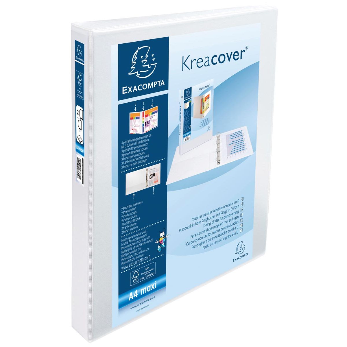 Exacompta - Kreacover personalisierbarer Ringordner weiß 2 Ringe à 25 mm