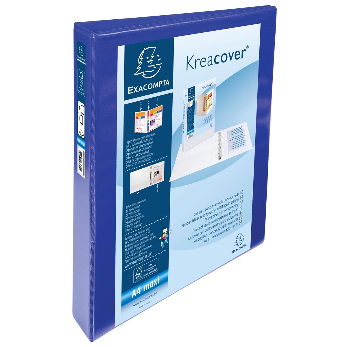 Exacompta - Kreacover personalisierbarer Ringordner blau 4 Ringe à 25 mm
