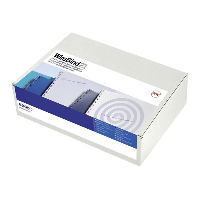 GBC – Drahtrücken 14 mm mit 21 Ringen, A4, Silber