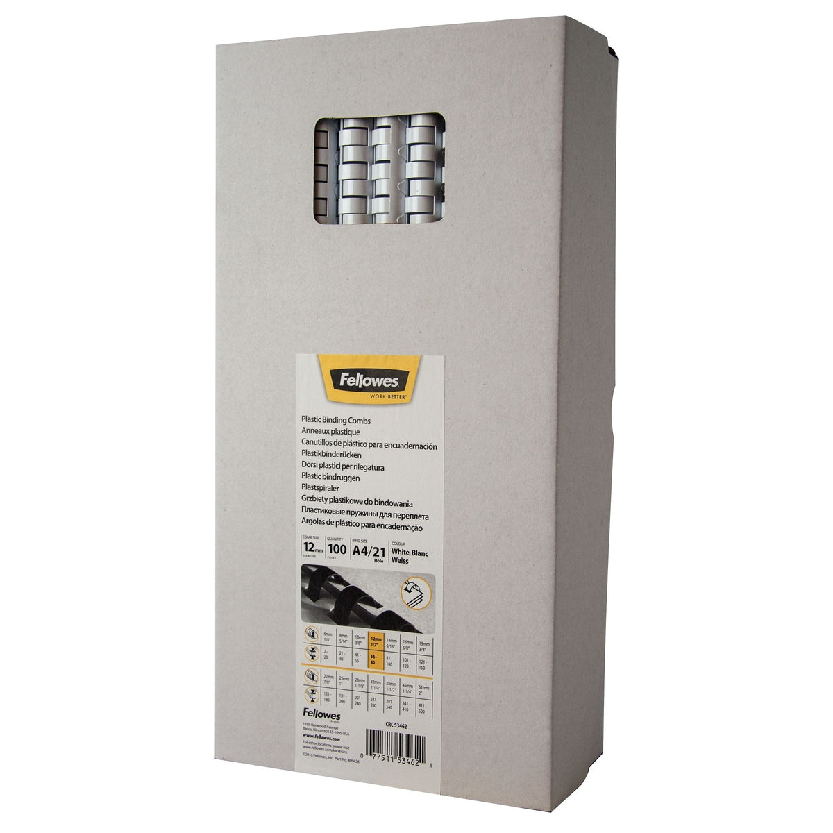 Fellowes - Binderücken 12mm 21 Ringe A4 weiß