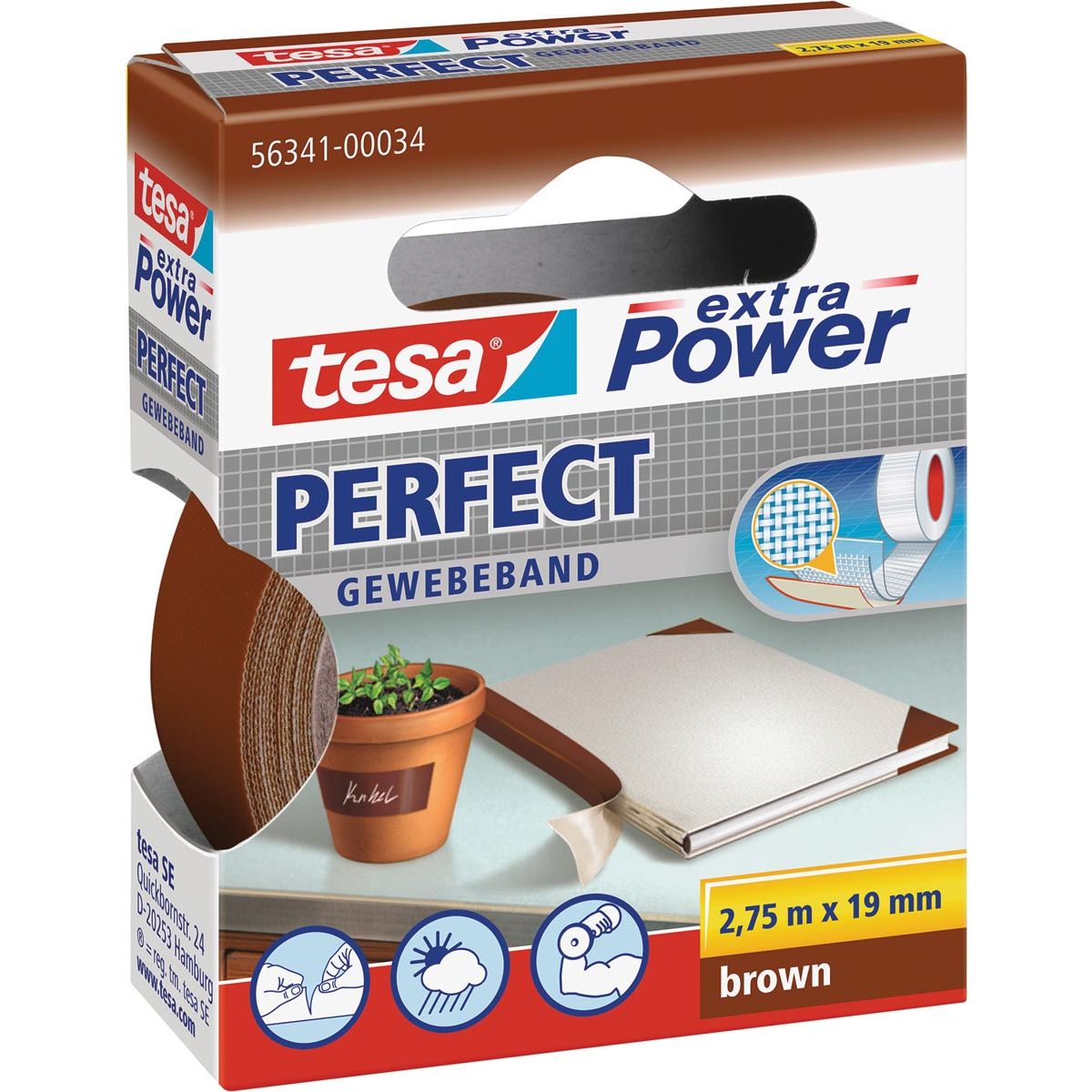 Tesa - extra Power Perfect, ft 19 mm x 2,75 m, braun