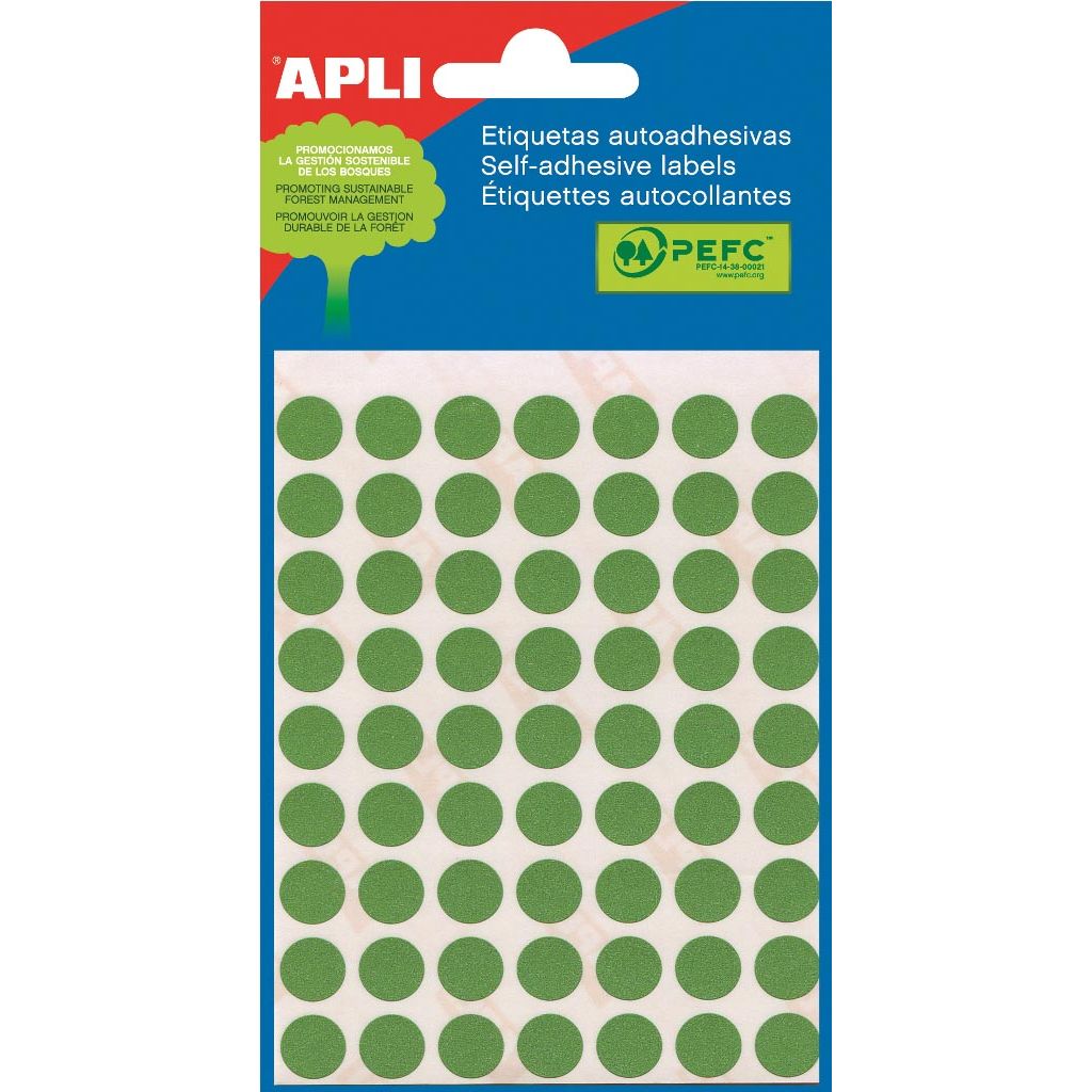 Apli - runde Etiketten im Etui Durchmesser 10 mm, grün, 315 Stück, 63 pro Blatt (2054)