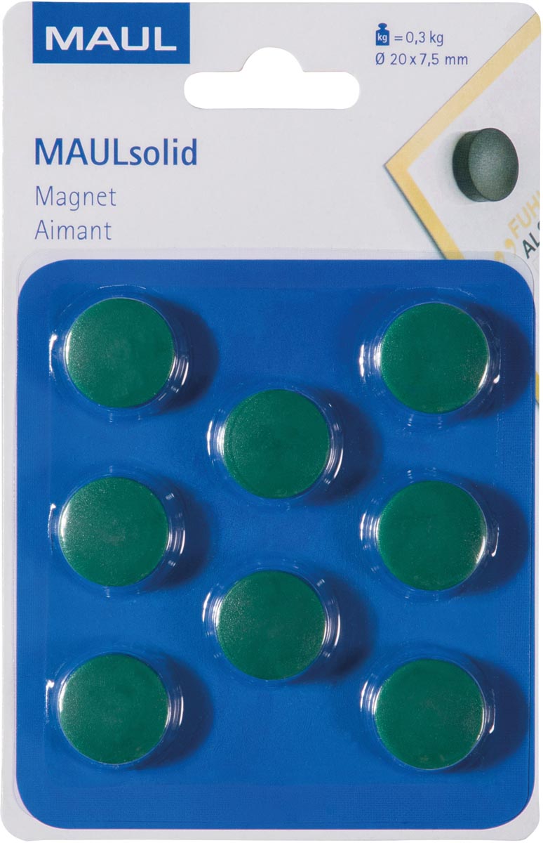 Maul - Magnet Solid, 20 mm, Zugkraft 300 gr, Blister à 8 Stück, grün