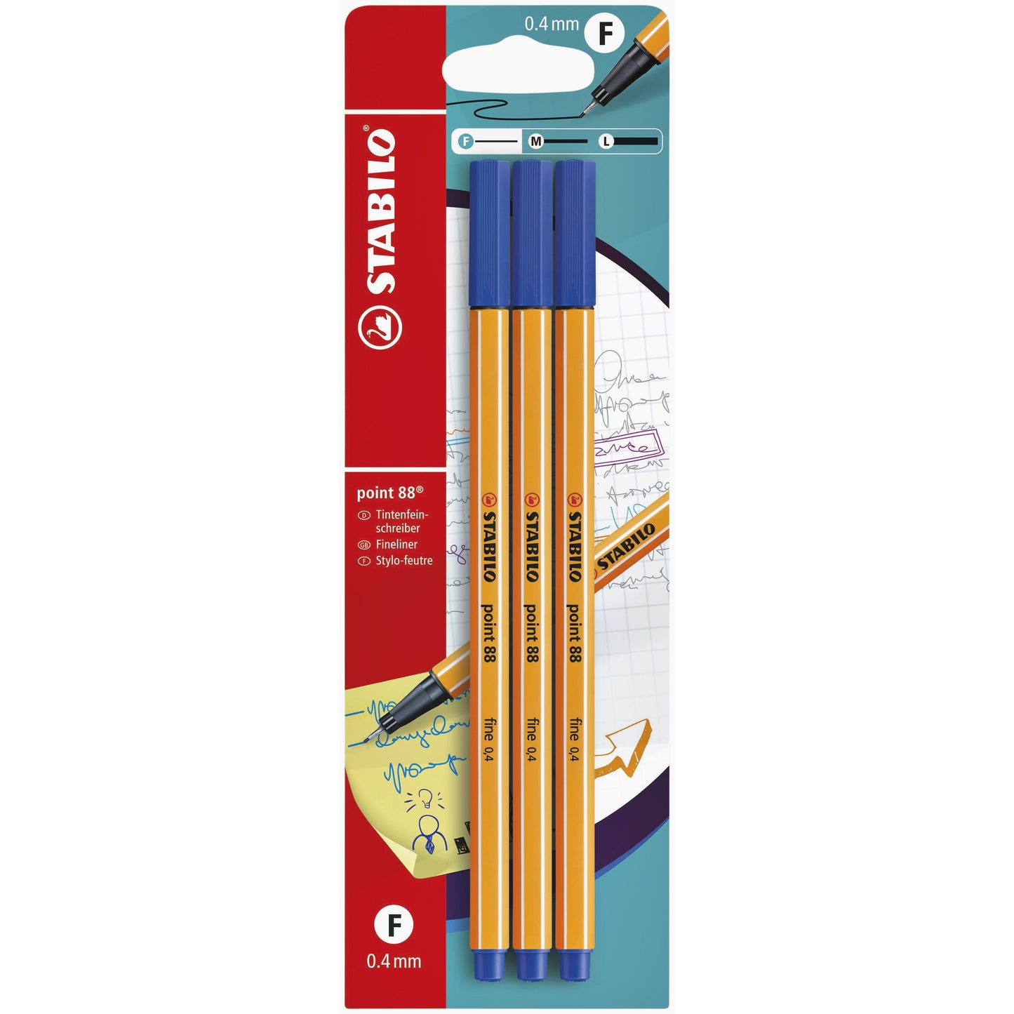 Stabilo - Fineliner Punkt 88 fein blau Blister à 3 Stück