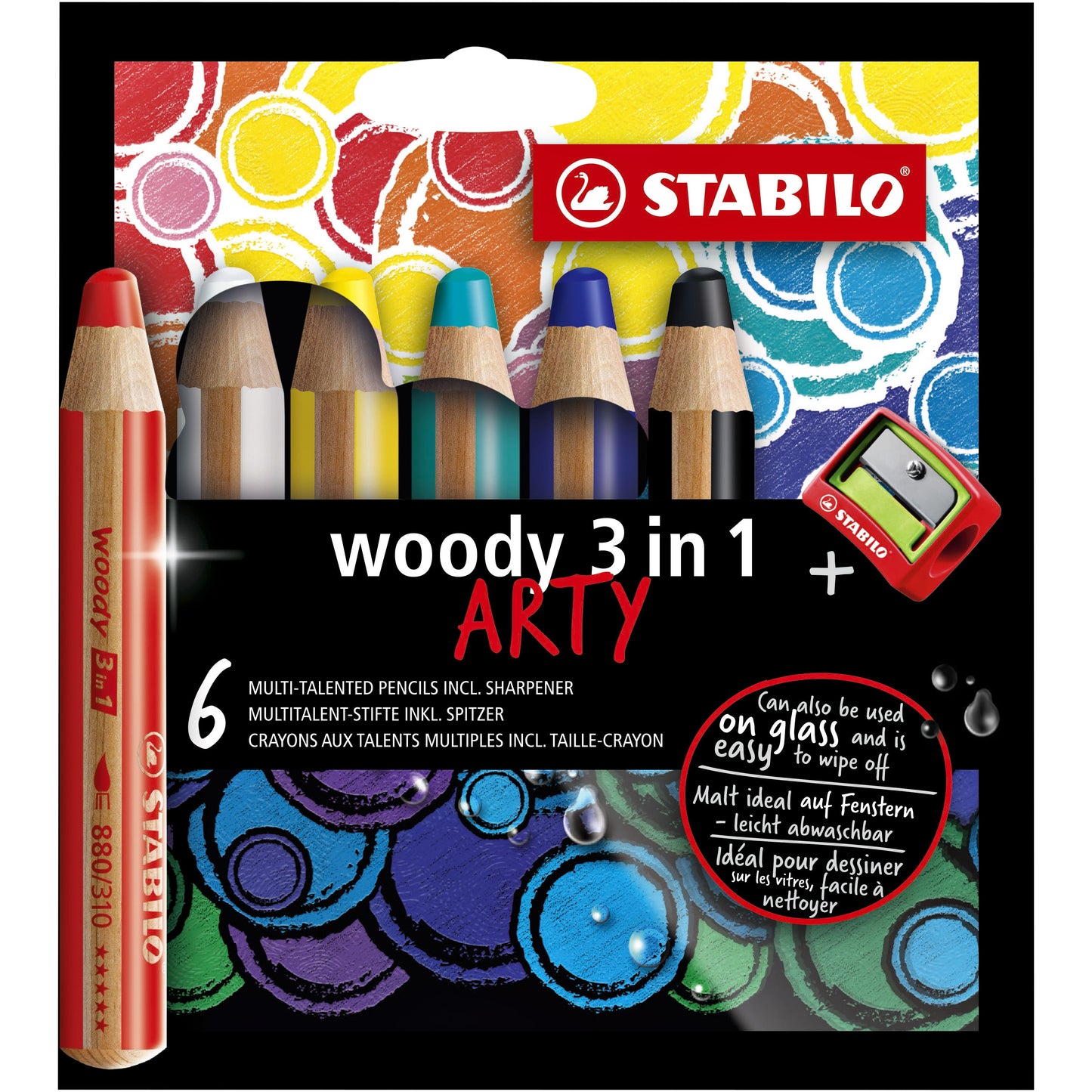 Stabilo - Buntstifte 880 Woody 3 in 1 Arty inkl. Bleistiftspitzer sort. 6tlg