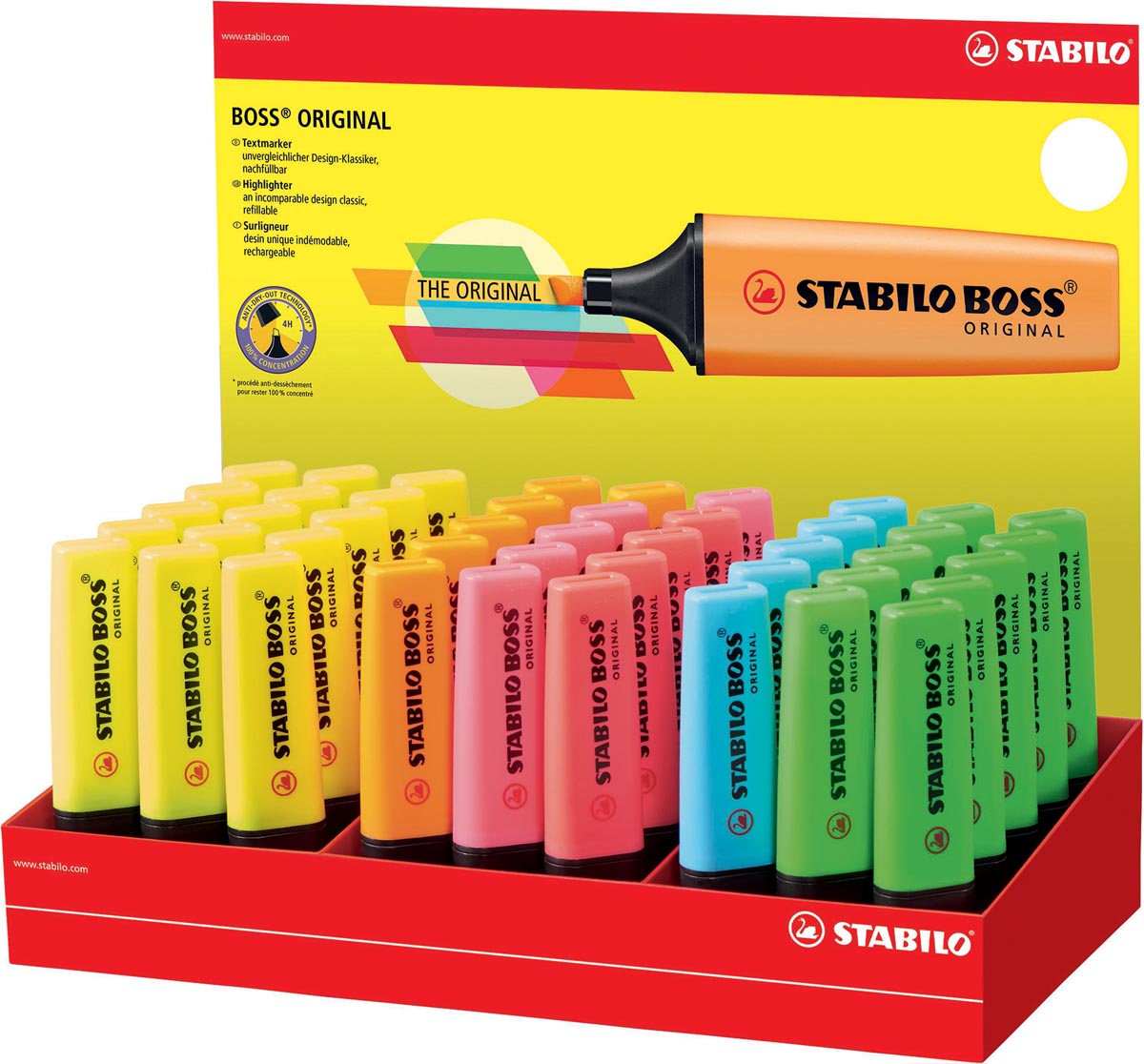 STABILO - BOSS ORIGINAL markeerstift, display van 45 stuks in 6 geassorteerde kleuren
