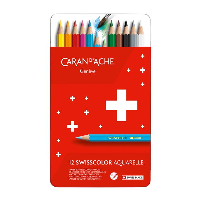 Caran d'ache - Buntstifte Swisscolor Aquarell 12 Stück sortiert