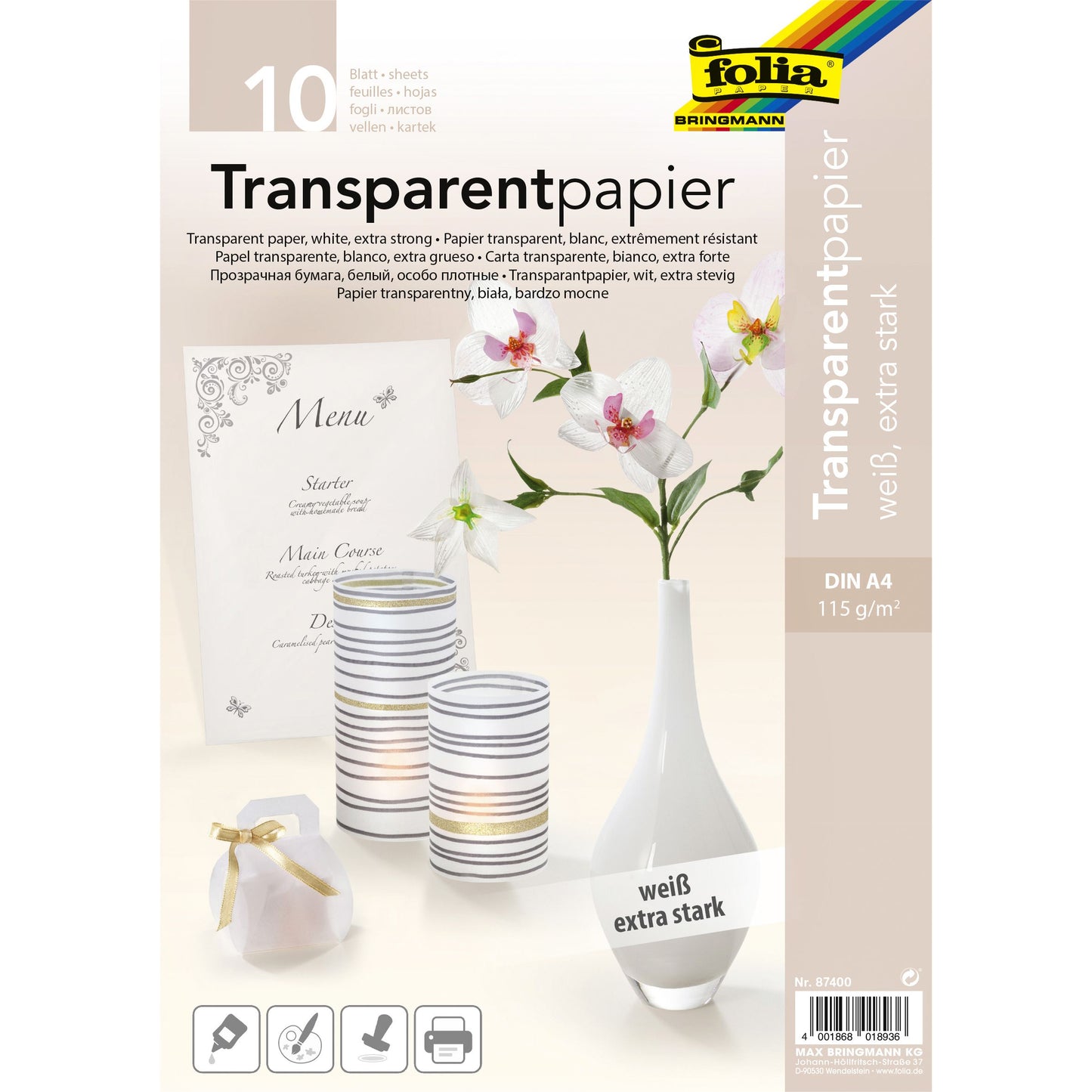 Folia Paper - Transparentpapier Folia A4 115gr 10 Blatt weiß