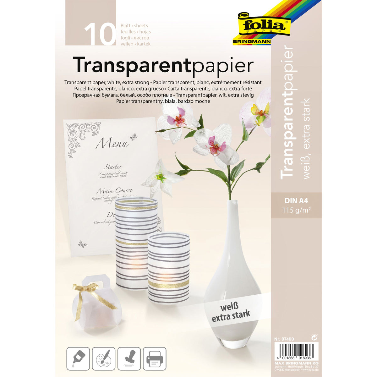 Folia Paper - Transparentpapier Folia A4 115gr 10 Blatt weiß