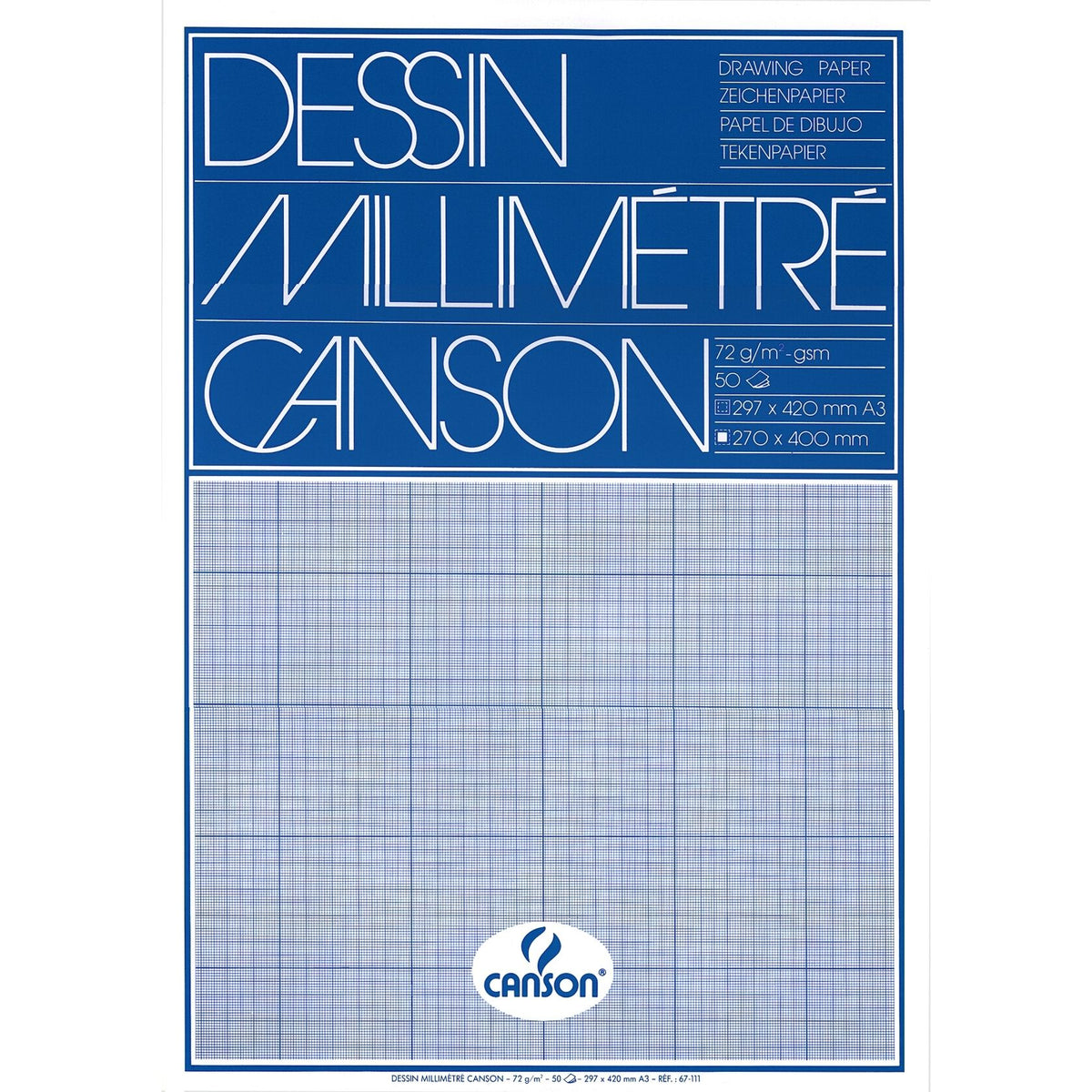 Canson - Millimeterpapier hellblau bedruckt 50 Blatt 72gr A3 weiß