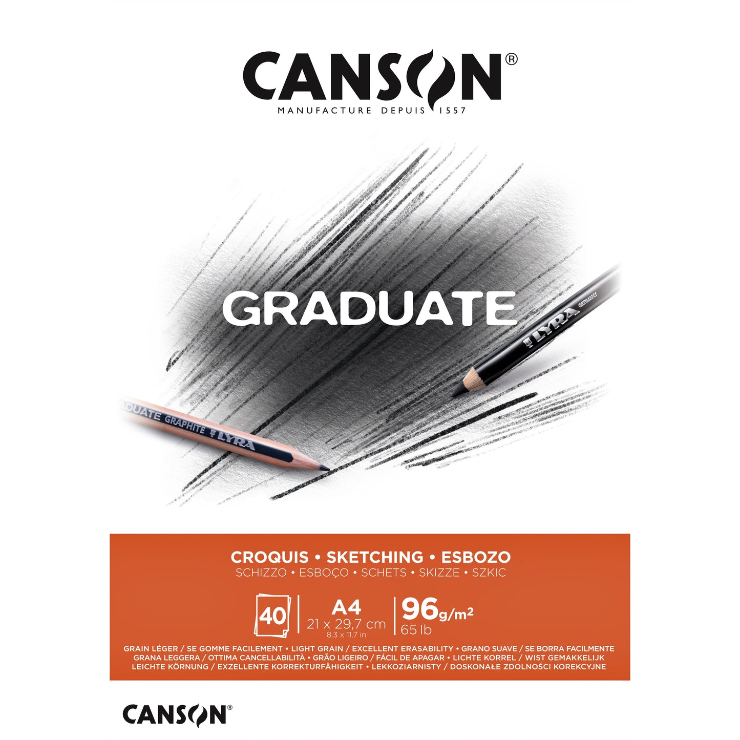 Canson - Skizzenpapier Graduate Sketch 40 Blatt 96gr A4 naturweiß | 5 Stück