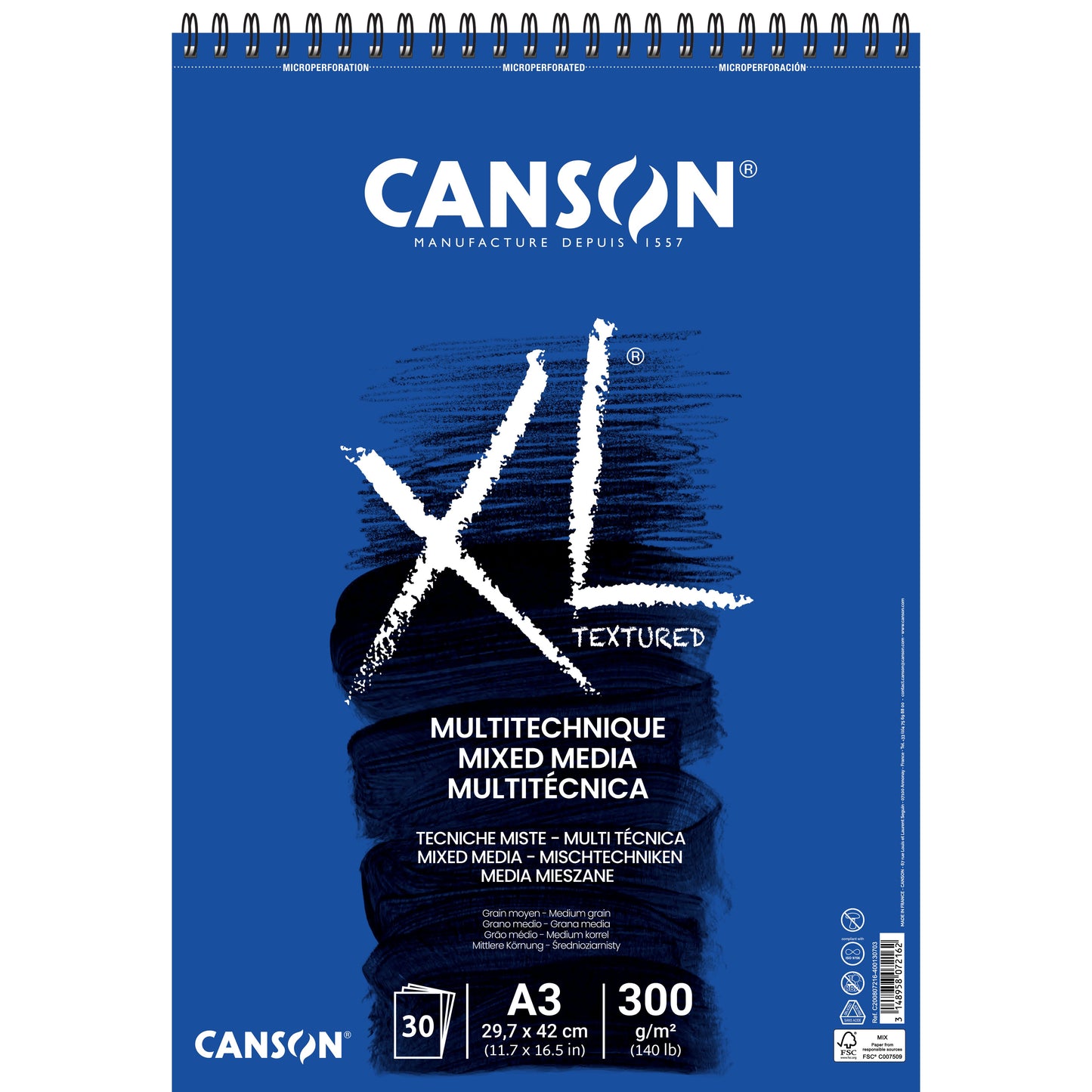 Canson - Mixed-Media-Papier XL Textured Mixed Media 30 Blatt 300gr A3 weiß | 5 Stück
