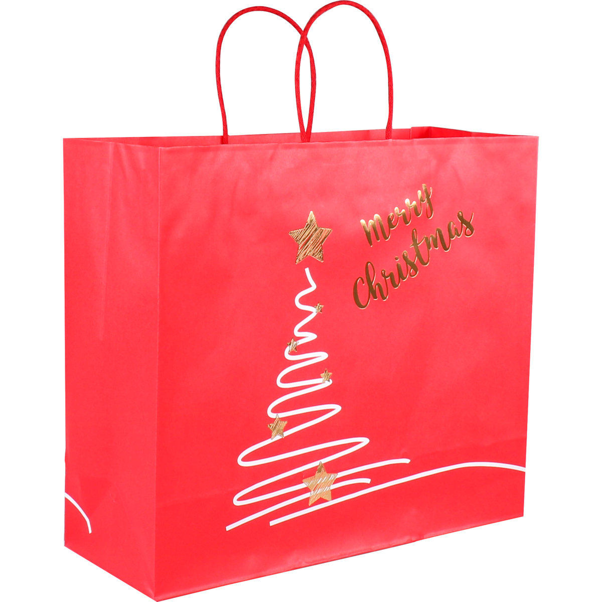 Klika - Tas | Xmas tree | Kraftpapier | gedraaid katoenen koord | 35x 13x31cm | draagtas | rood | 150 stuks