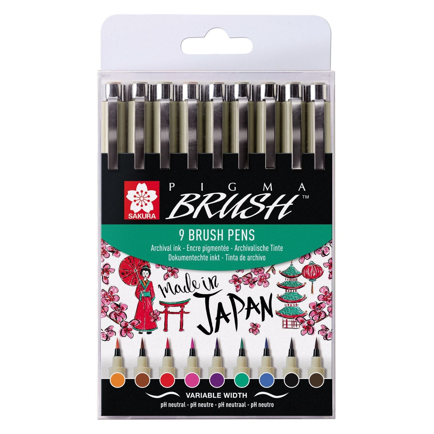 Sakura - Filzstift mit Pinselstift Pigma Federmäppchen mit 9 Farben