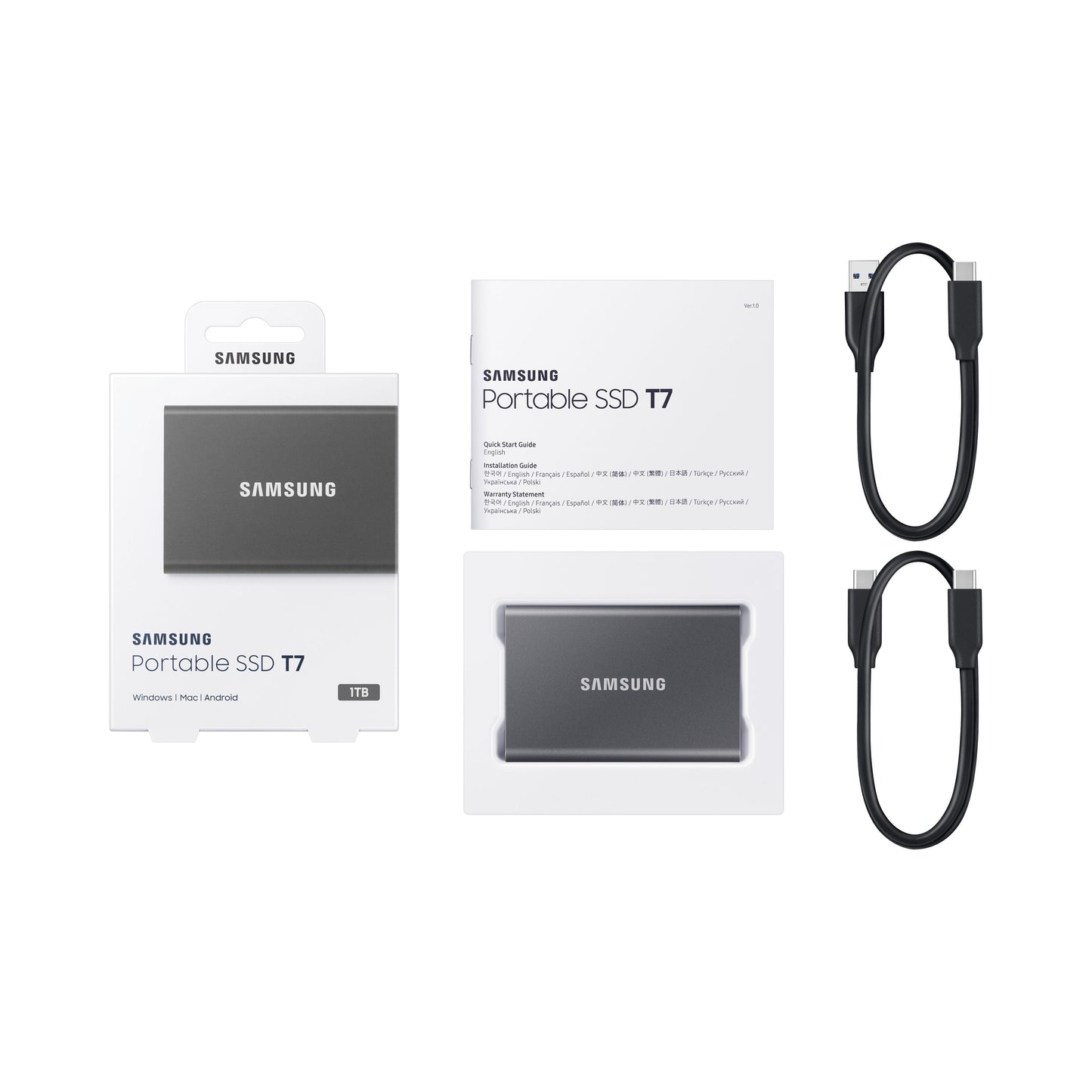 Samsung - Portable SSD T7 1 TB USB Type-C 3.2 Gen 2 (3.1 Gen 2) Grijs