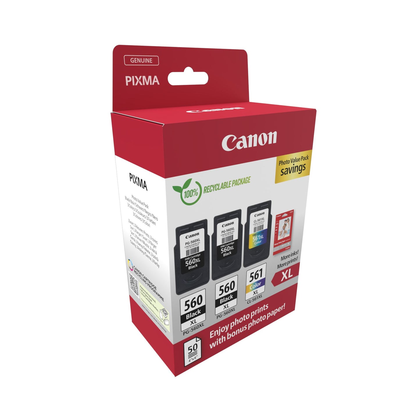 Canon - Foto-Vorteilspaket 2 x PG-560XL + 1 x CL-561XL, 300400 Seiten, OEM 3712C012, 4 Farben