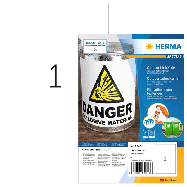 HERMA - Etikett 9543 210x297mm wetterfest weiß 40 Stück