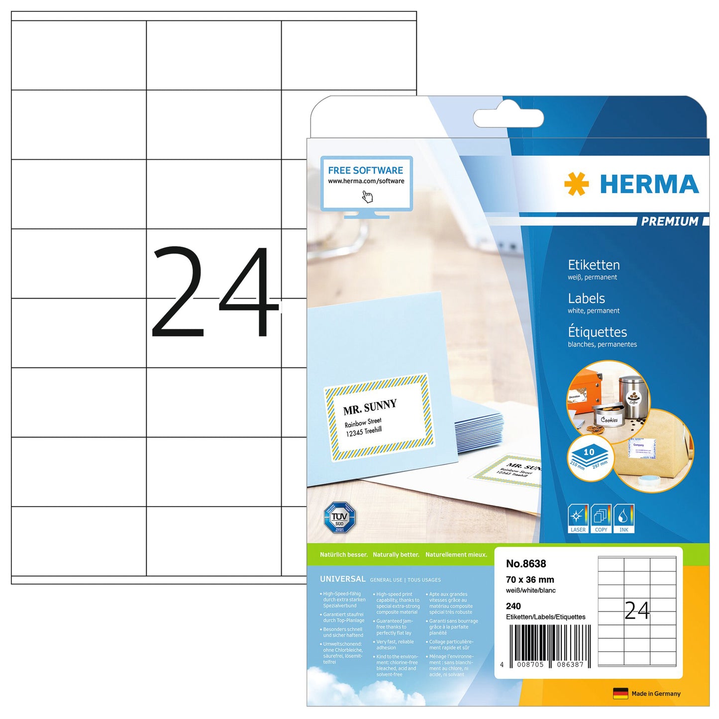 HERMA - Etikett 8638 70x36mm premium weiß 240 Stück