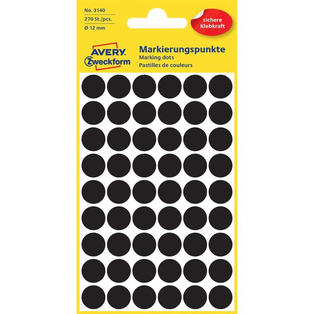 Avery Zweckform - Etikett Zweckform 3140 rund 12mm schwarz 270 Etiketten | 10 Stück