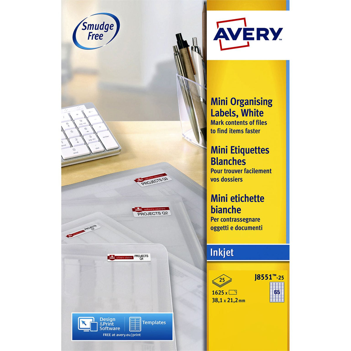 Avery - Etikett J8551-25 38,1 x 21,2 mm transparent 1625 Etiketten | 5 Stück